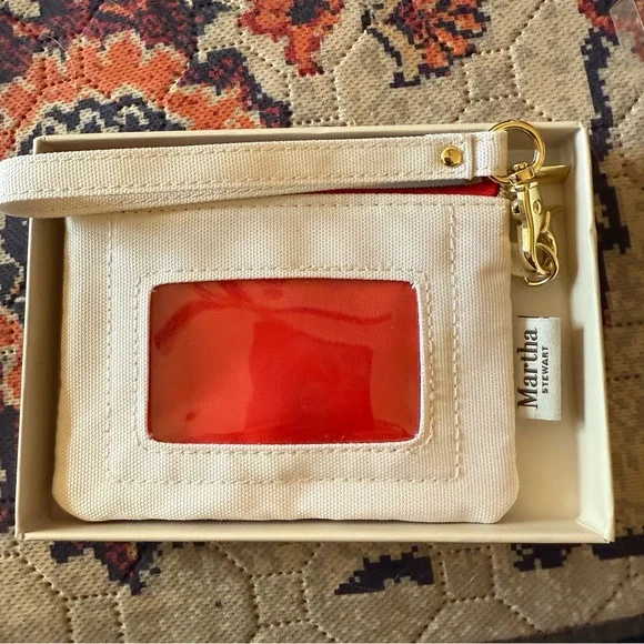 Martha Stewart Cream Canvas Pouch with Red Bow and Cedar Bows - Picture 2 of 3